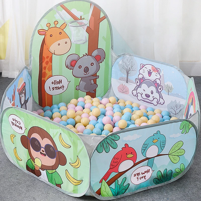 Namiot dla dzieci 120 cm, domek do zabawy, składany kojec, plac zabaw, namiot dla niemowląt, basen z piłeczkami z koszykiem do koszykówki, przenośna zabawka do użytku wewnątrz i na zewnątrz.