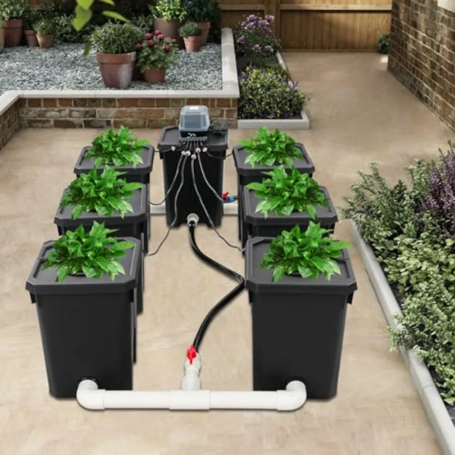 

7 Gallon Recirculating Deep Water Culture Hydroponics System with Top Drip Kit and 24W Air Pump for Growing Plants Flowers Vege