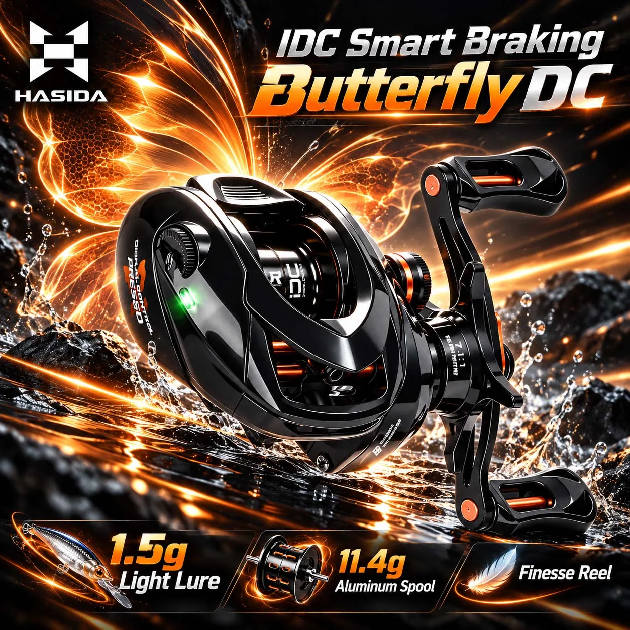 HASIDA Butterfly DC Baitcasting Reel 152g Ultralight IDC Smart Braking 1.5g Finesse Lure 7.1:1 Casting Reel
