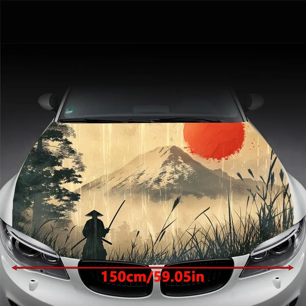 Samurai Holding Sword Print Car Hood Wrap Color Vinyl Sticker Truck Graphic Bonnet DIY Auto Accessories Decoration Wrap Decal