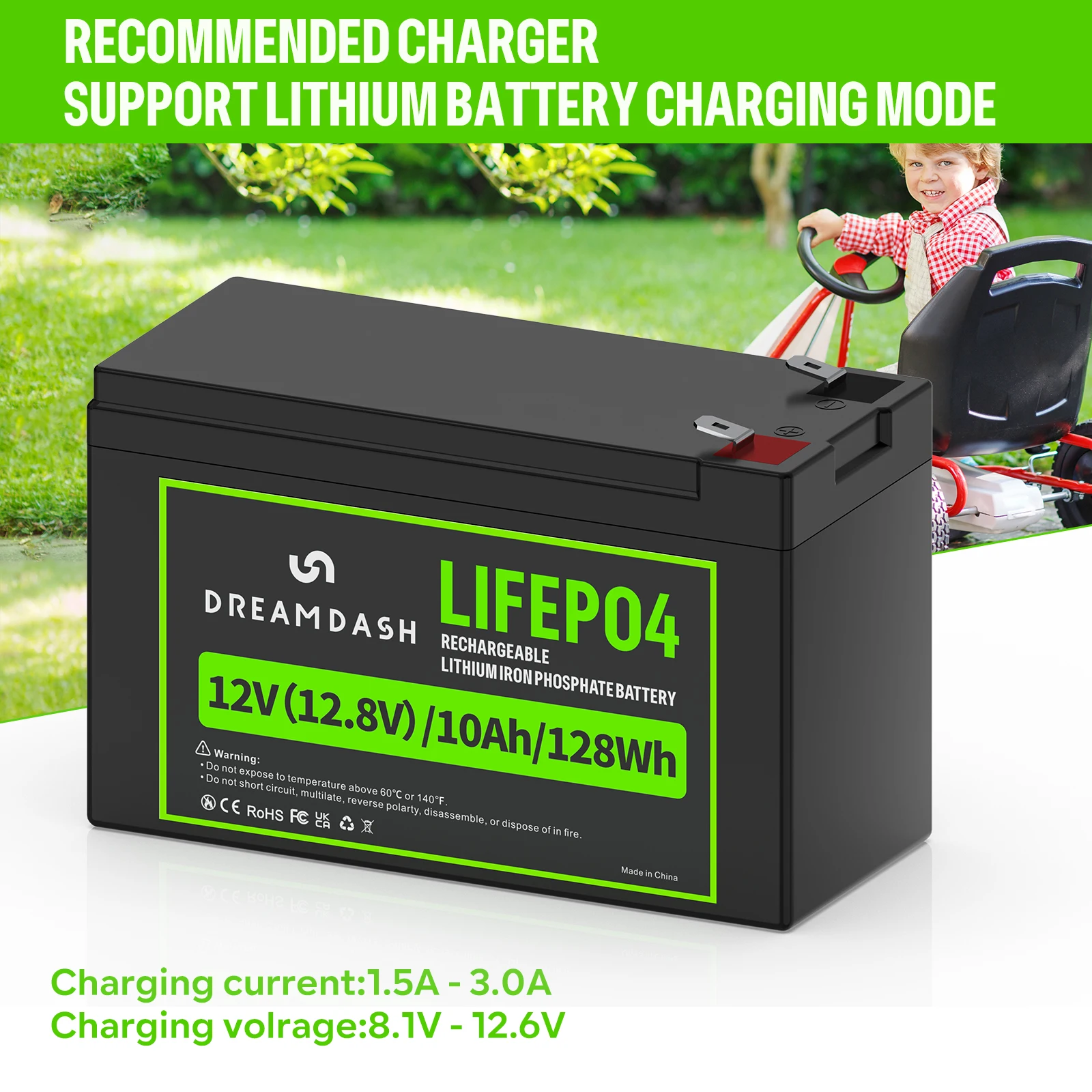 DREAMDASH 6V 6Ah 12V 7Ah 12V 10Ah LiFePO4-Akku mit integriertem BMS, wiederaufladbarer Lithium-Eisenphosphat-Akku für Wohnmobile, Golfwagen, Solaranlagen, Trolling-Motoren, Boote und Kinderfahrzeuge, Versand aus den USA, Großbritannien und Polen. – Detail 29