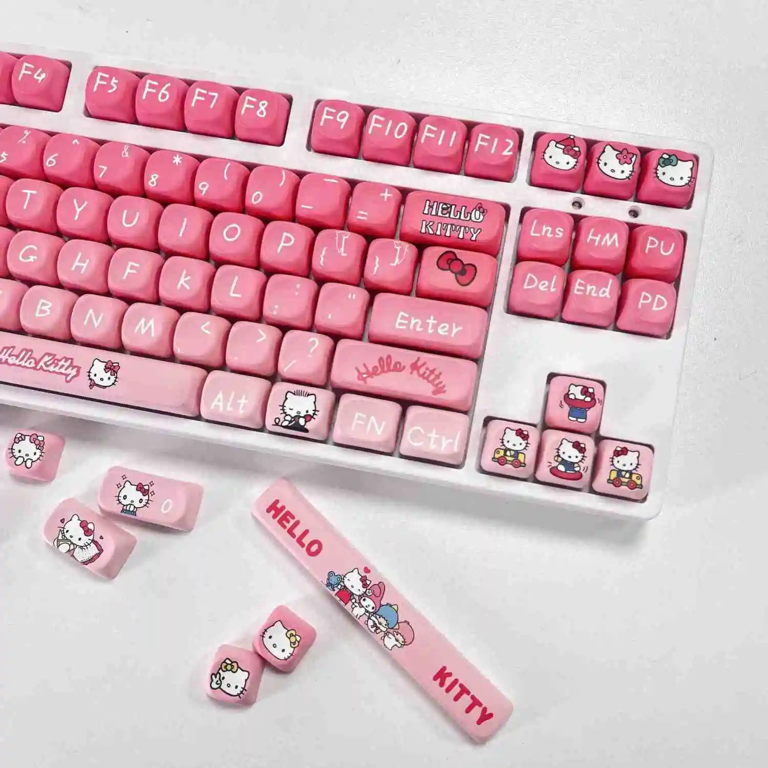 

New Anime Sanrio Hello Kitty Keycaps Original MOA Profile PBT Heat Sublimation Cute MX Switch Gaming Mechanical Keyboard Caps