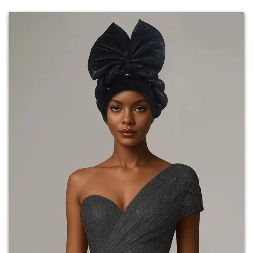 

Exaggerated Bow Turban Cap for Women African Lady Head Wraps Nigeria Autogele Headtie Wedding Party Headgear Turbante Mujer