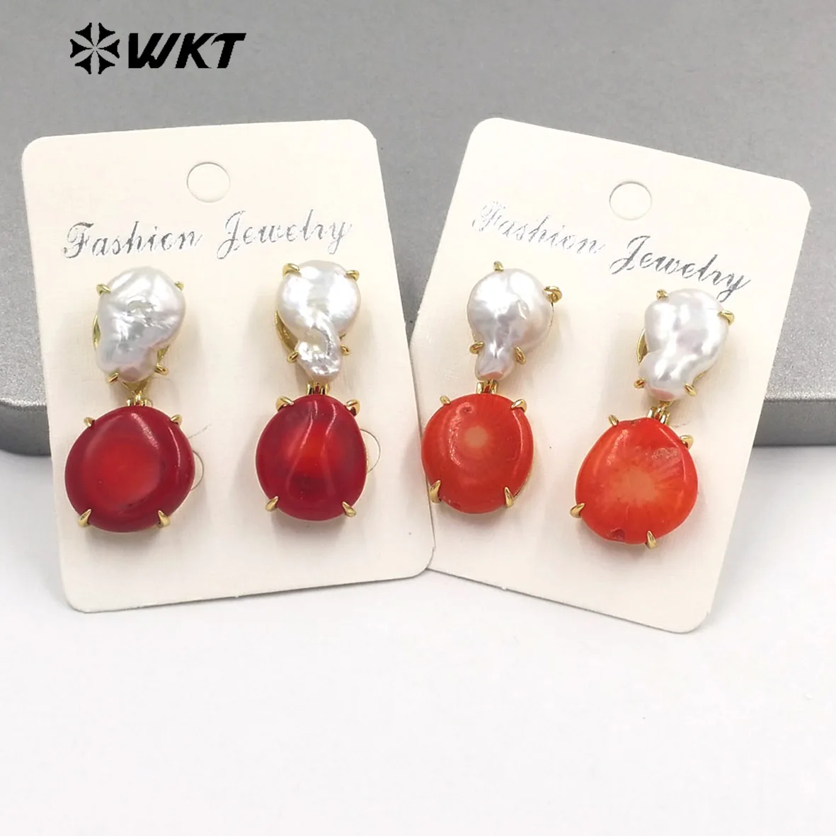 

WT-MPE096 WKT Роман и уникальный дизайн из кораллового пресноводного жемчуга Два варианта цвета на юбилейные аксессуары