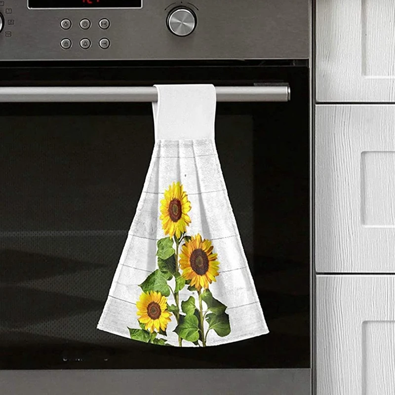 Hanging, Hand Towel, Double-Sided Absorbent Towel, Sunflower Print, Lint-Free Hand Towel, Bathroom Square Towel