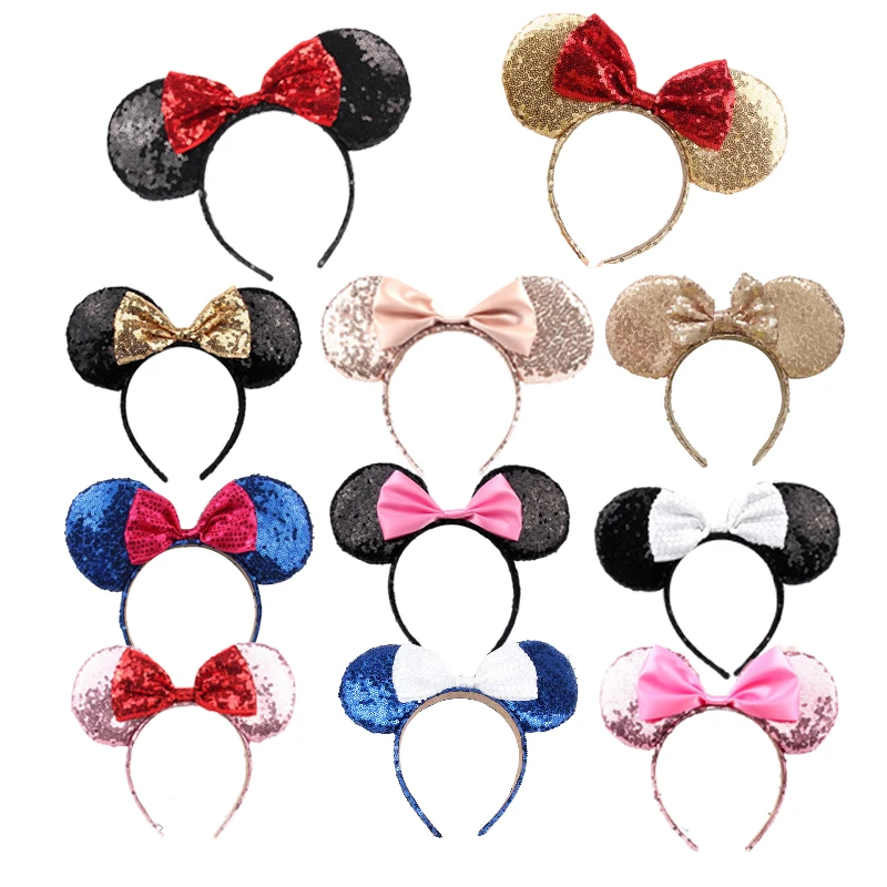 Fashion Mickey Mouse Ears Headband Women Sequin Ears Headband Party Festival Hair band Hallowmas Hair Bow Girls Hair Accessories