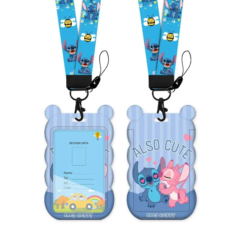 Porta badge Disney Stitch con cordino a collo lungo per carta d'identità scolastica Bambini Studenti Bus Accesso alla metropolitana Protezione per la scuola materna