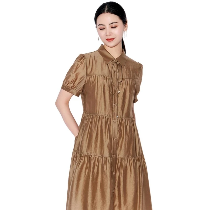 

Summer Elegant chic Ruffle Turn-down Collar Dress Plus Size Clothing korean fashion silk party dress vestido elegante mujer