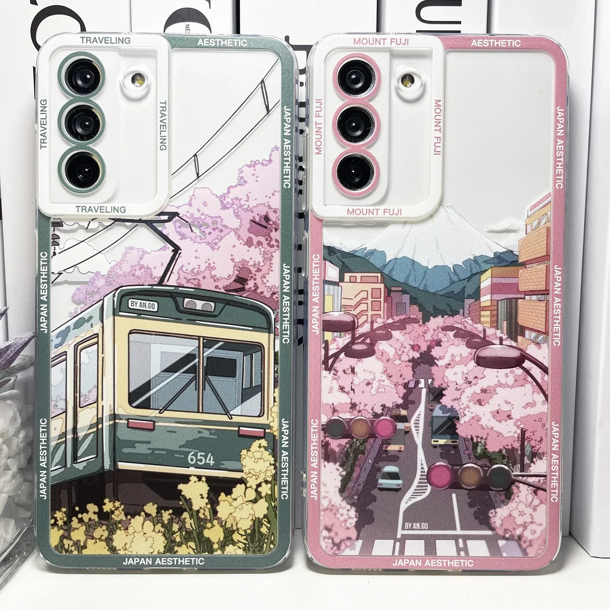 Case For Samsung Galaxy S20 Plus S21 FE S22 S23 Ultra A53 A52 A54 A33 S24 Japanese Aesthetic Tokyo Street Moun Fuji Clear Cover