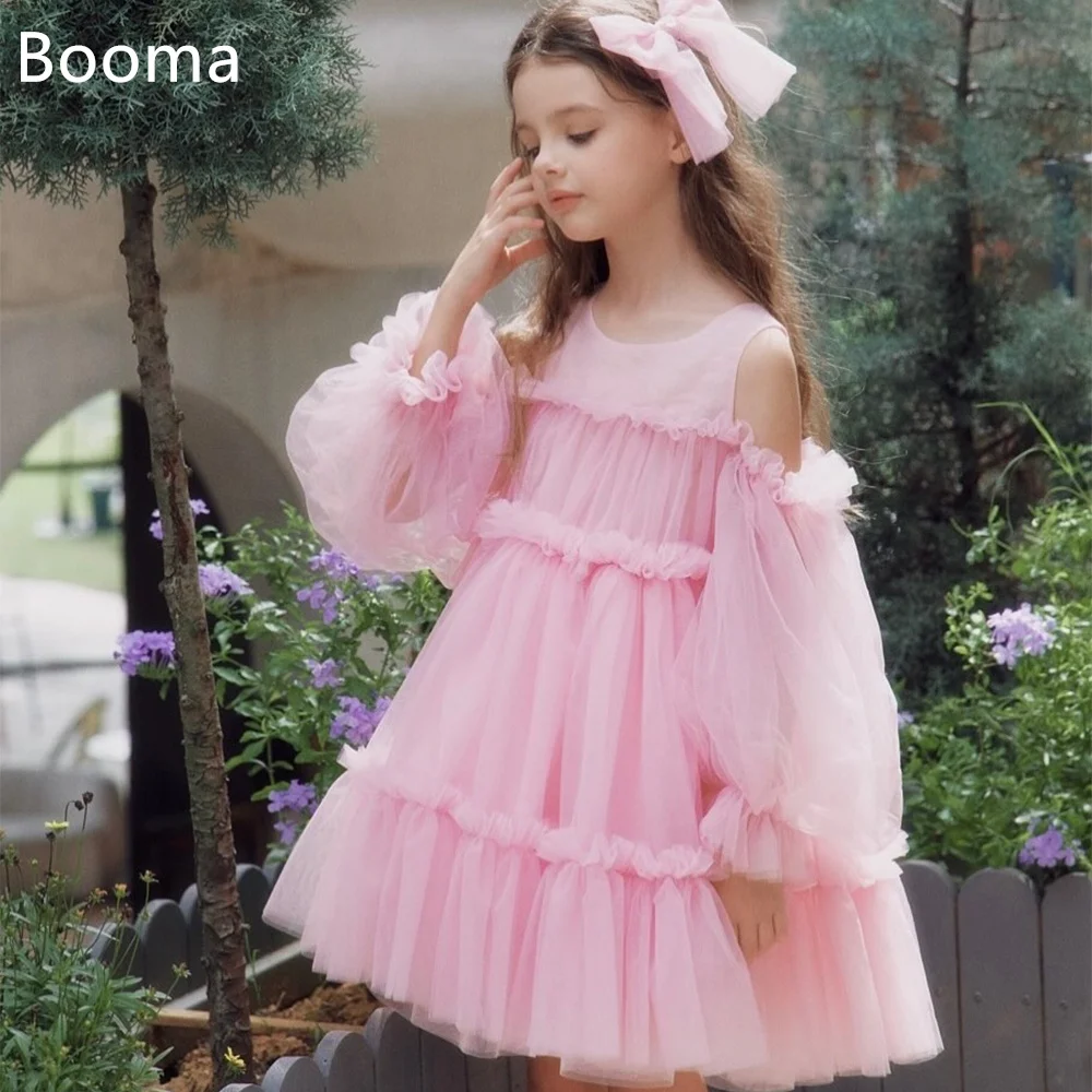 

Booma A-Line Simple Pink Flowers Girl Dresses Wedding Party Dress for Kids Girls Prom Gowns Tulle Flowers Customized 2025