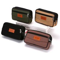 Solid Color Double Layer Men Phone Bag Belt Pouch Horizontal Mobile Phone Pouch Vertical Canvas Men Waist Pack Outdoor Sports