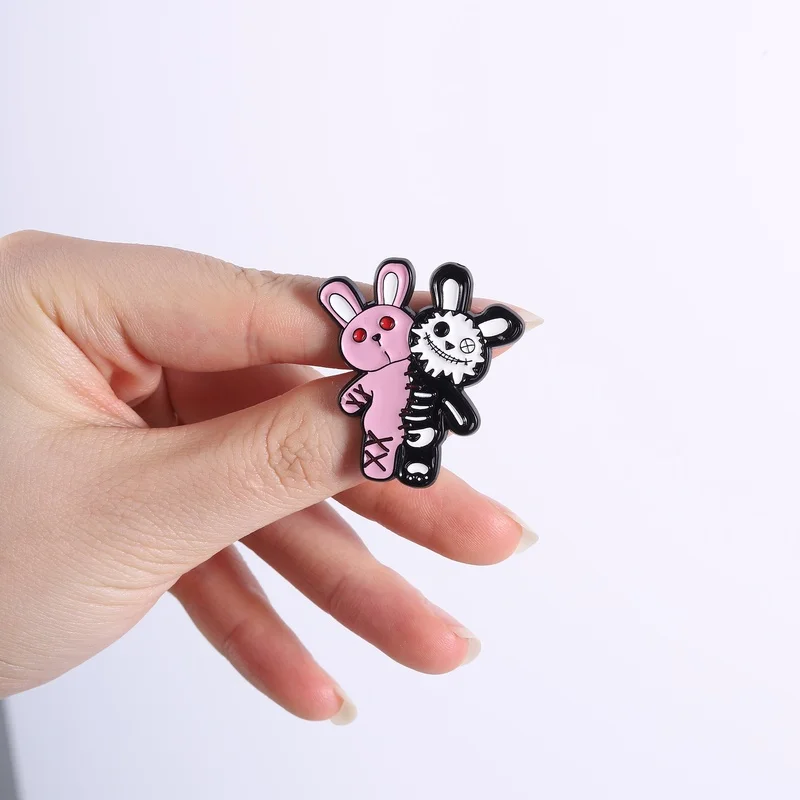Terrifying-Gothic Rabbit Enamel Pin Horror Skeleton Rabbit Pink Bunny Y2K Alloy Brooch Bag Lapel Badge Jewelry Gift for Friends