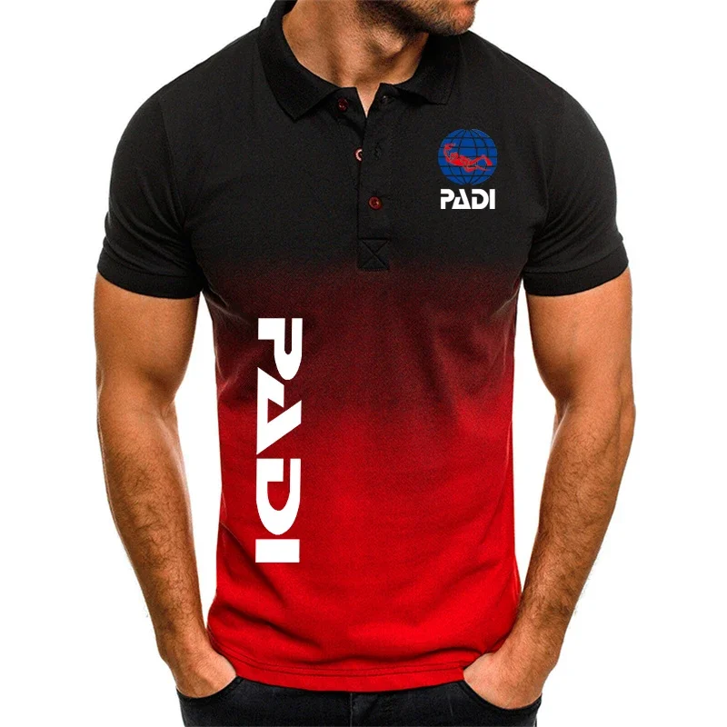 Camisa polo de mangas curtas PADI masculina, top confortável e respirável, esportes de lazer, lazer ao ar livre, trabalho, casual, verão, 2024