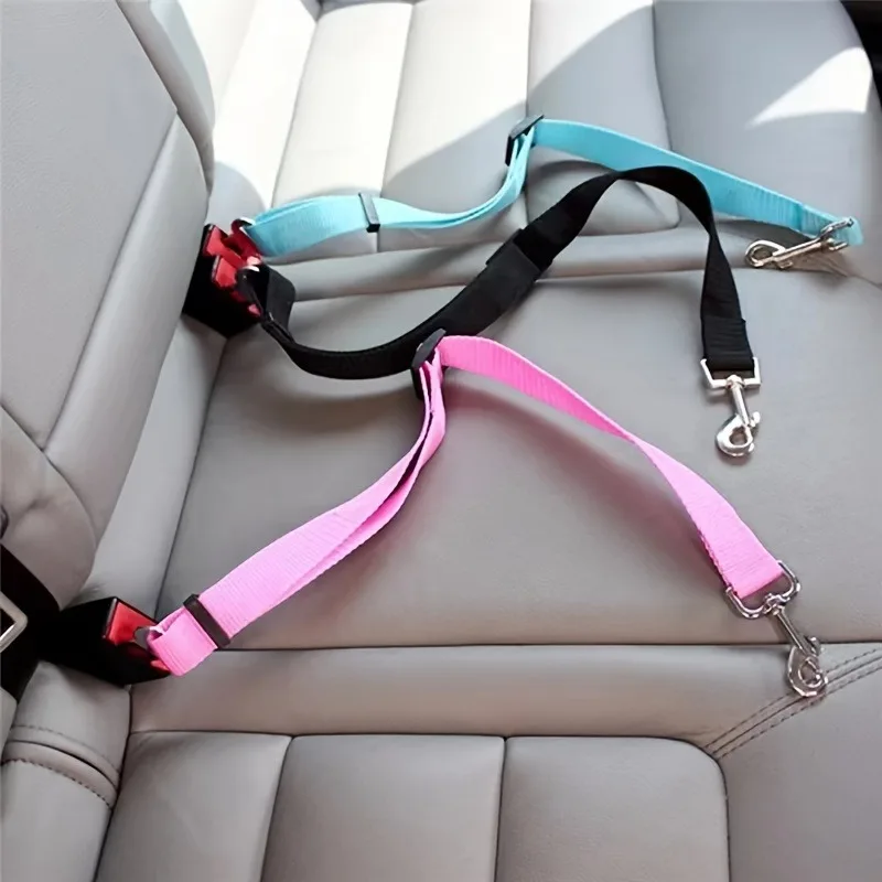 1pc Adjustable nylon dog car seat belt with safety lanyard and adjustable dog leash