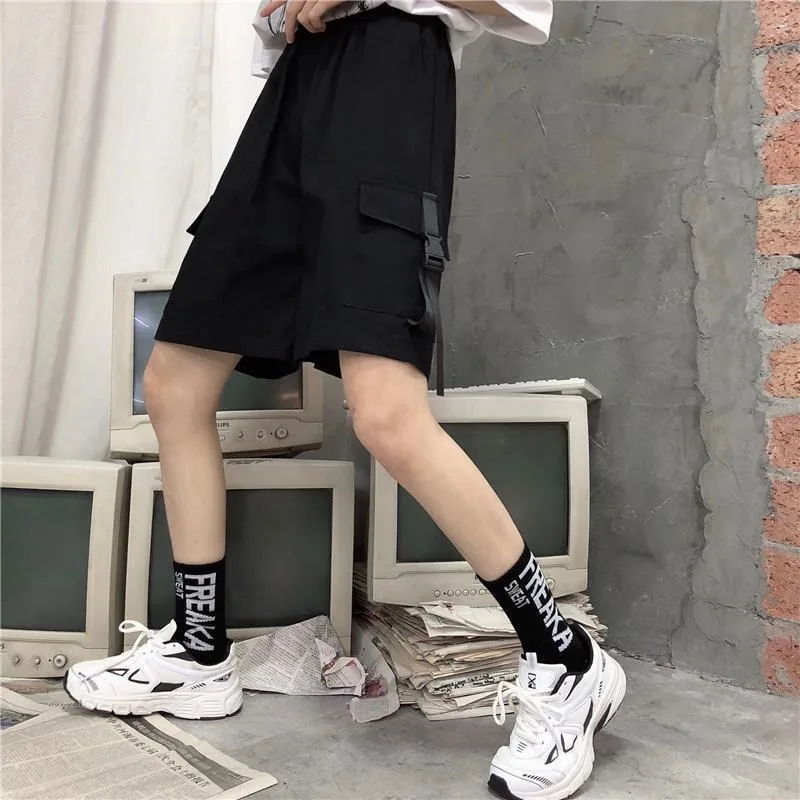 Shorts Women Solid Simple All-match Leisure Unisex Couples Elastic Waist Pockets Trendy Designed Korean Fashion Summer College