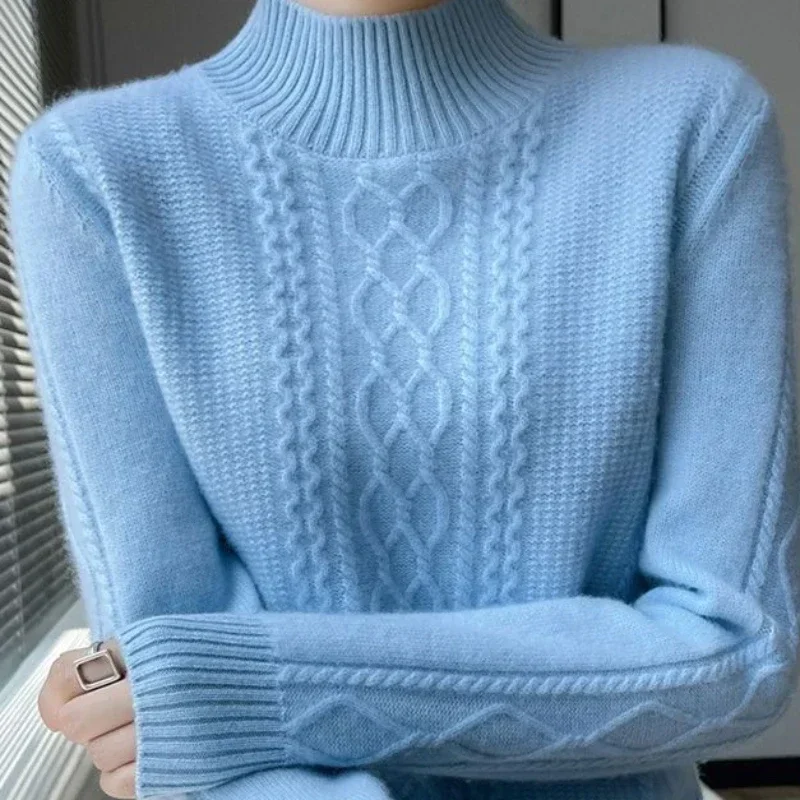 Turtleneck Knitted Bottoming Shirt  Autumn Winter Women Sweater Warm Cashmere Sweater Loose Large Size pullover 2024 New