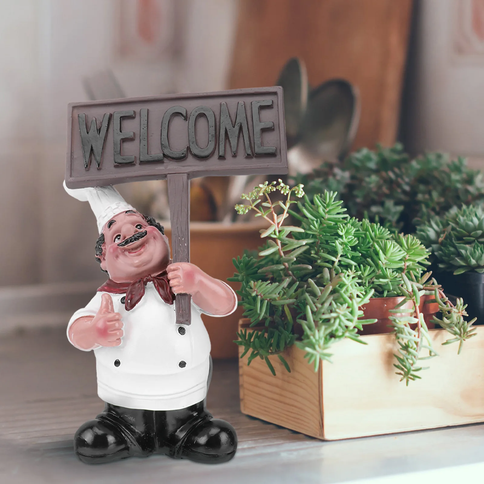 

Small Resin Blackboard Chef Figure Ornament Stylish Handmade Craft for Western Restaurant Decorative Landscaping Welcome Sign
