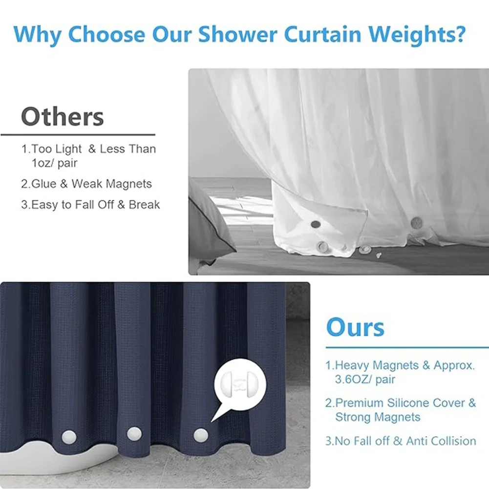 1Pair Magnetic Shower Curtain Weights Silicone Coated Windproof Magnetic Buckle Reusable Magnet Curtain Clips