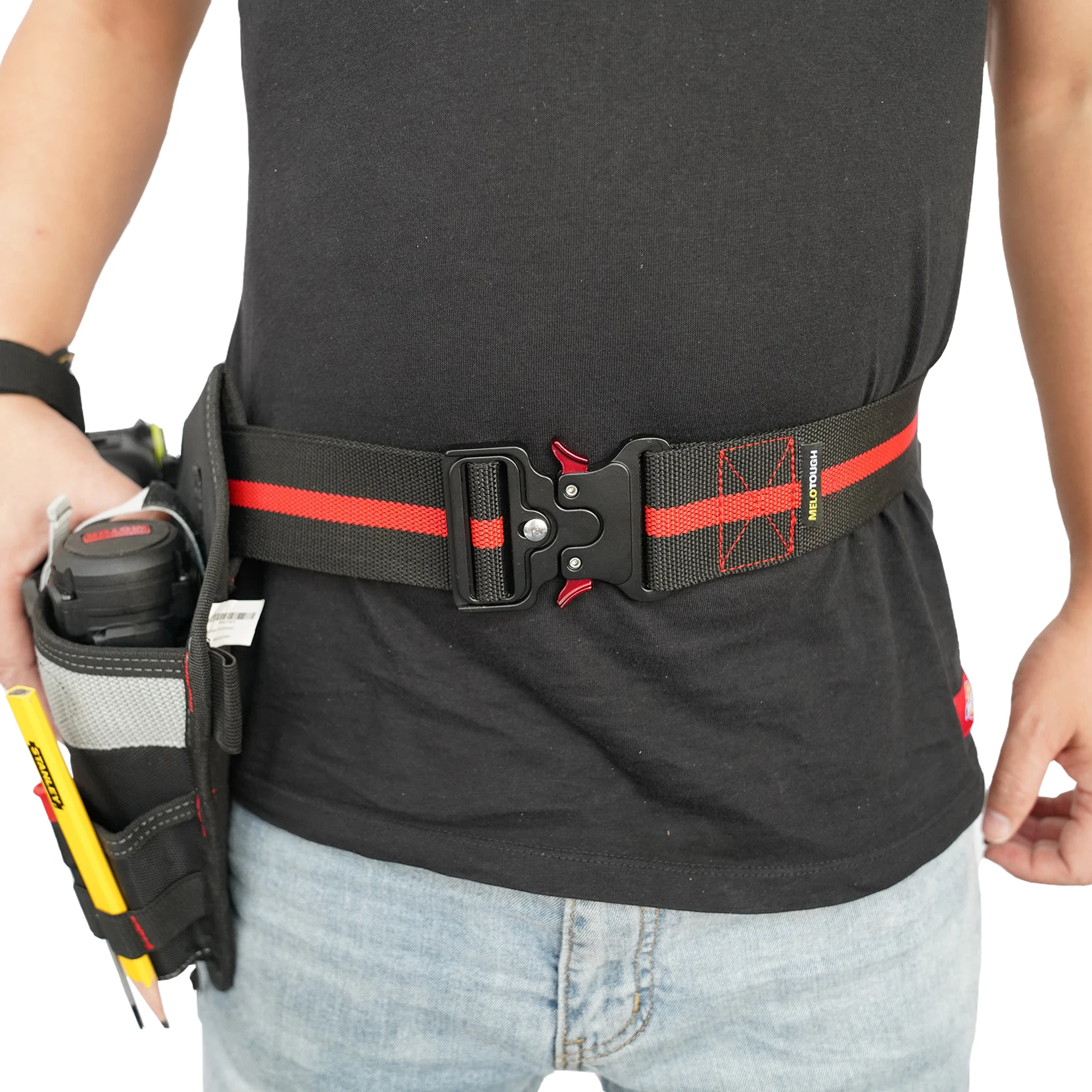 KUNN Mens Work Tool Belt,2 inch Quick ReleaseBelt Black & Red