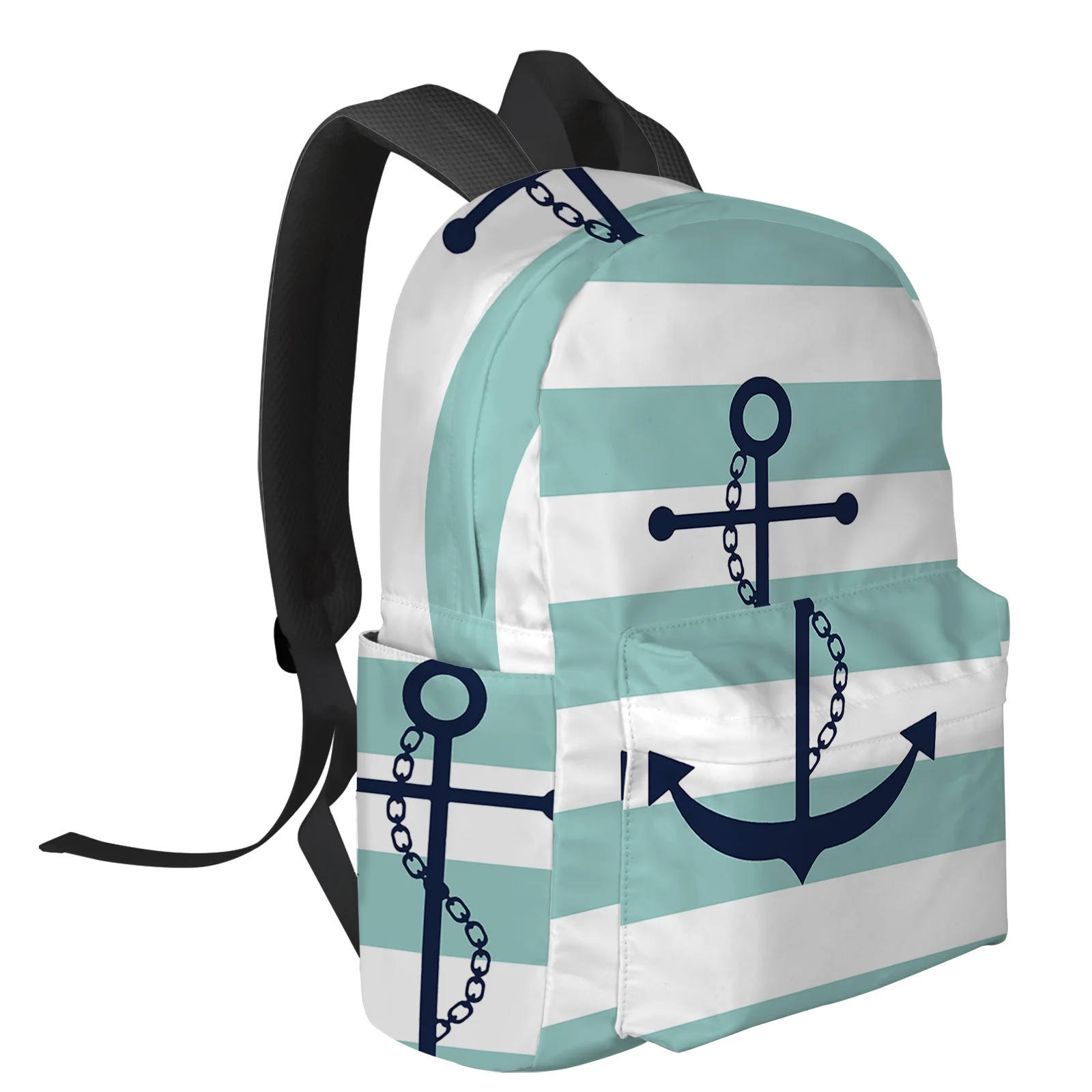 Geometric Turquoise Stripes Anchor Backpacks Teenagers Student School Bags Laptop Backpack Men Women Female Travel Mochila