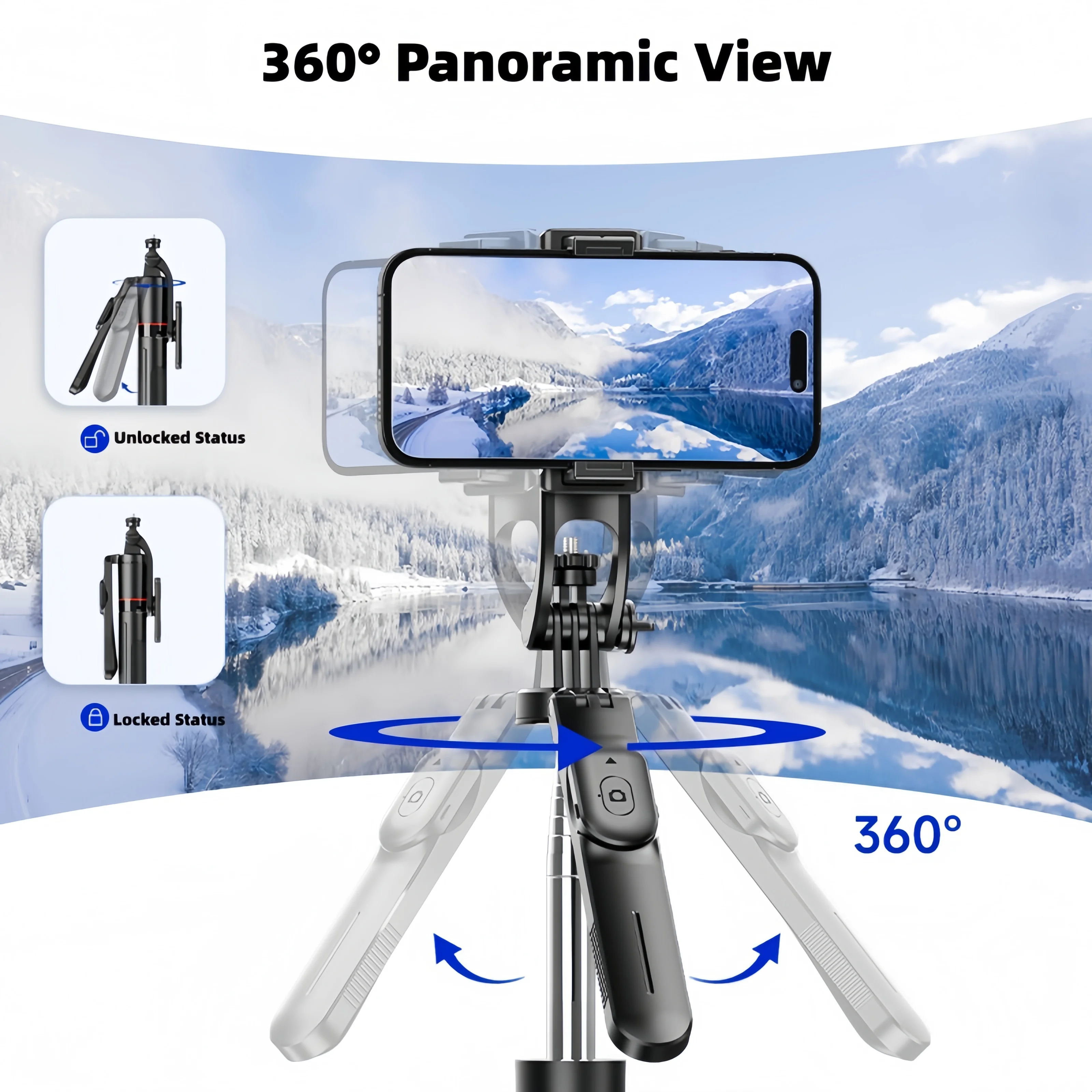 WIFIT F16 Selfie Stick with Adjustable Tripod, 360° Shooting, Detachable Phone Holder, Bluetooth,1.7m Telescopic,Android/iOS