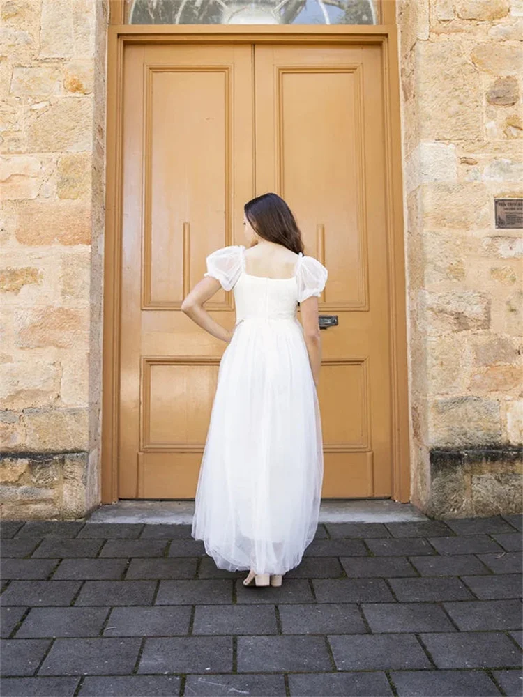 Robe de demoiselle d'honneur A-Line en tulle, manches bouffantes douces, dos ouvert, fermeture éclair, longueur de rinçage, robe ronde, savoir chaud, décolleté de la présidence, élégante, 2024