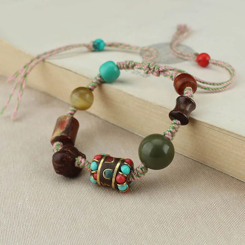 

DIY accessories Retro New Chinese Bodhi Sandalwood Bracelet Women's Tibetan Duobao Beaded Bracelet Versatile Exotic Ethnic Style