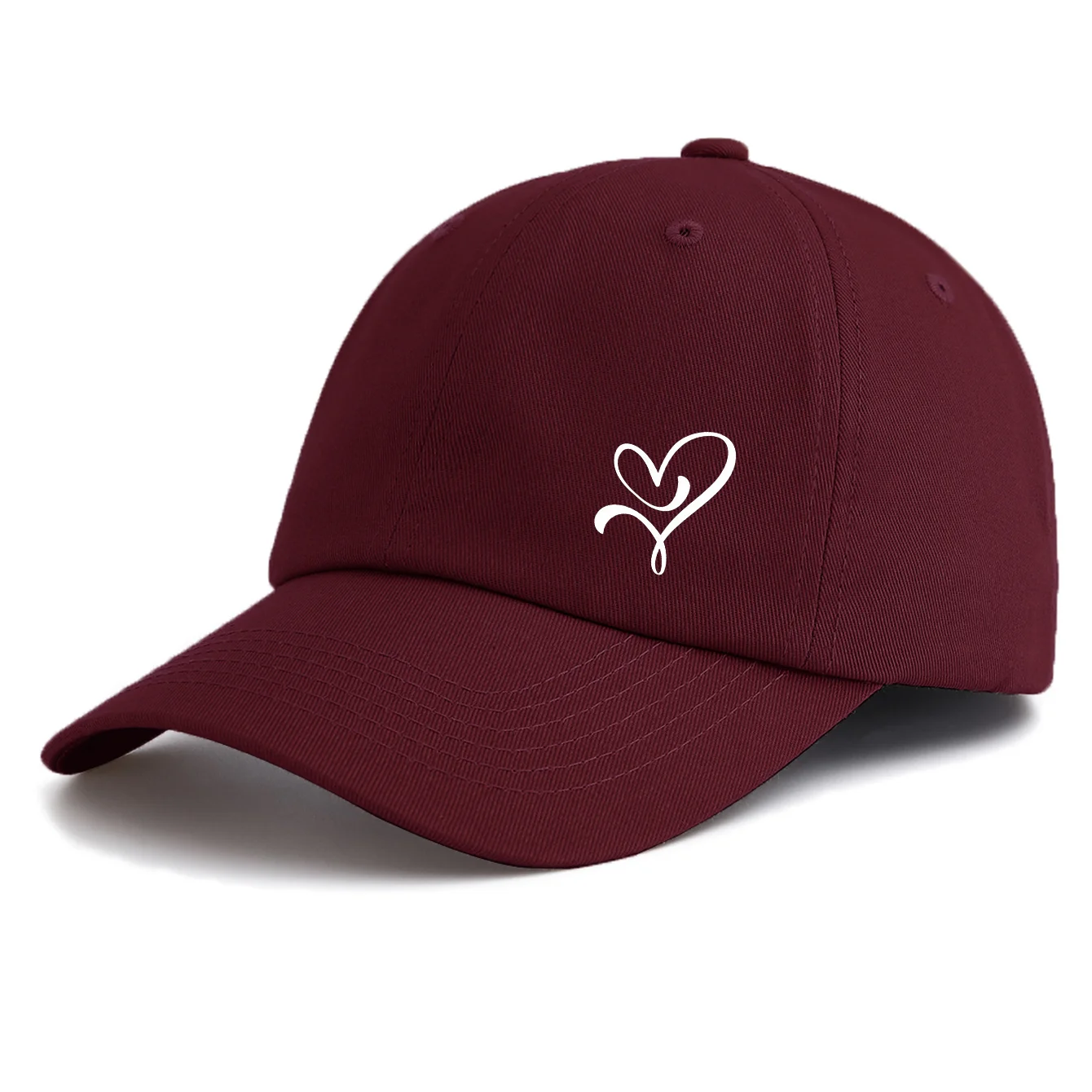 Czapka baseballowa z nadrukiem serca dla dorosłych, minimalistyczny styl retro, miękka, regulowana czapka typu dad hat, idealna na prezent
