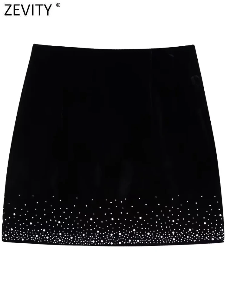 Zevity Women Fashion Shinning Sequined Design Irregular Velvet Mini Skirt Faldas Mujer Female Chic Side Zipper Vestidos QUN2663