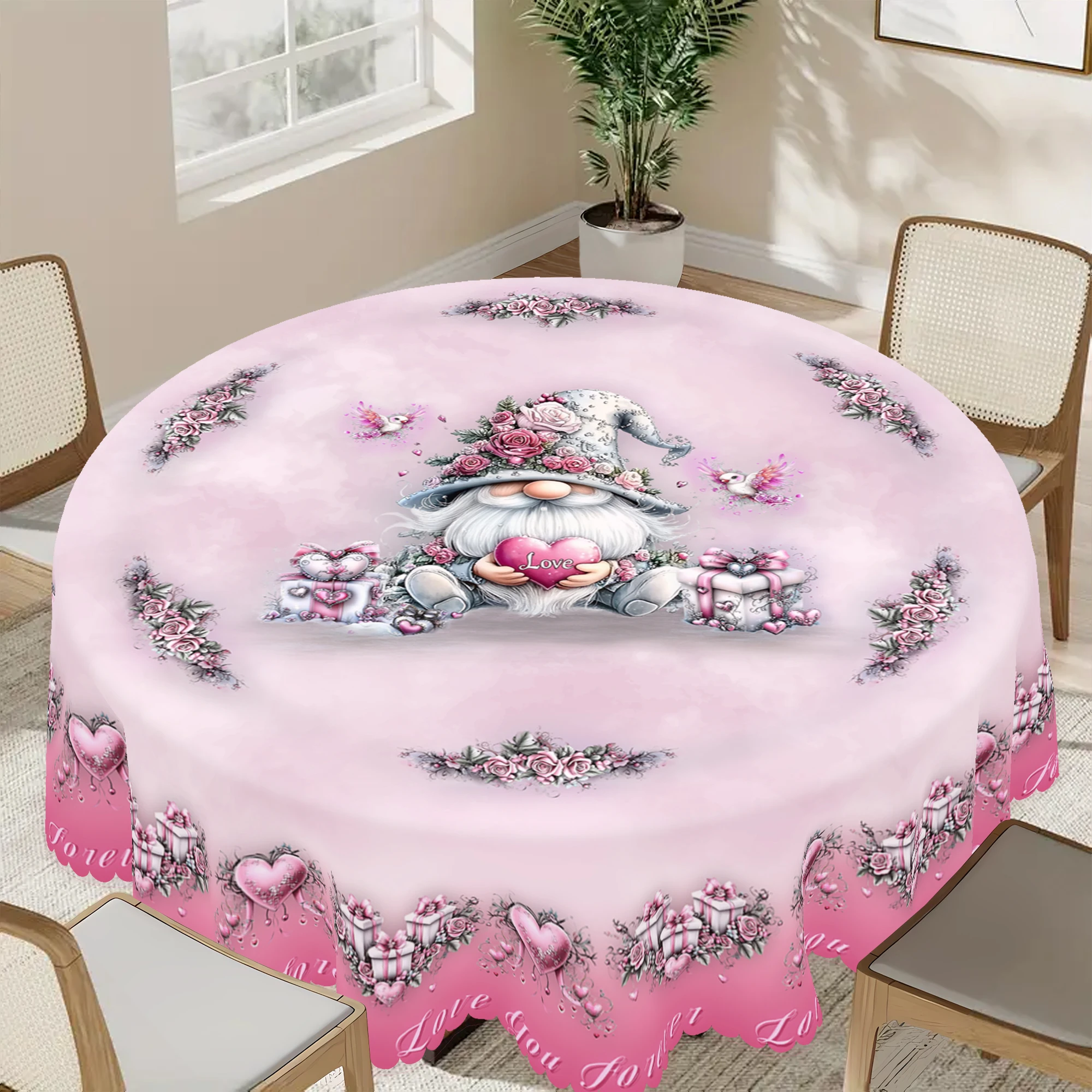 1 Piece, Pink Romantic Style Polyester Tablecloth + 4 Self-Adhesive Stickers, Pink Rose Cute Vikings, Classic Gift Box and Pink Hearts, Lifelike Bird Print, Embossed Edges, Round Rectangular Tablecloth, Suitable for Home Kitchen, Outdoor Garden, Holiday Gatherings, Restaurant and Banquet Decoration, Party Event Decoration, Suitable for Valentine's Day, Wedding Decoration, Wedding Banquet Tablecloth, Exquisite Gift Vd-005
