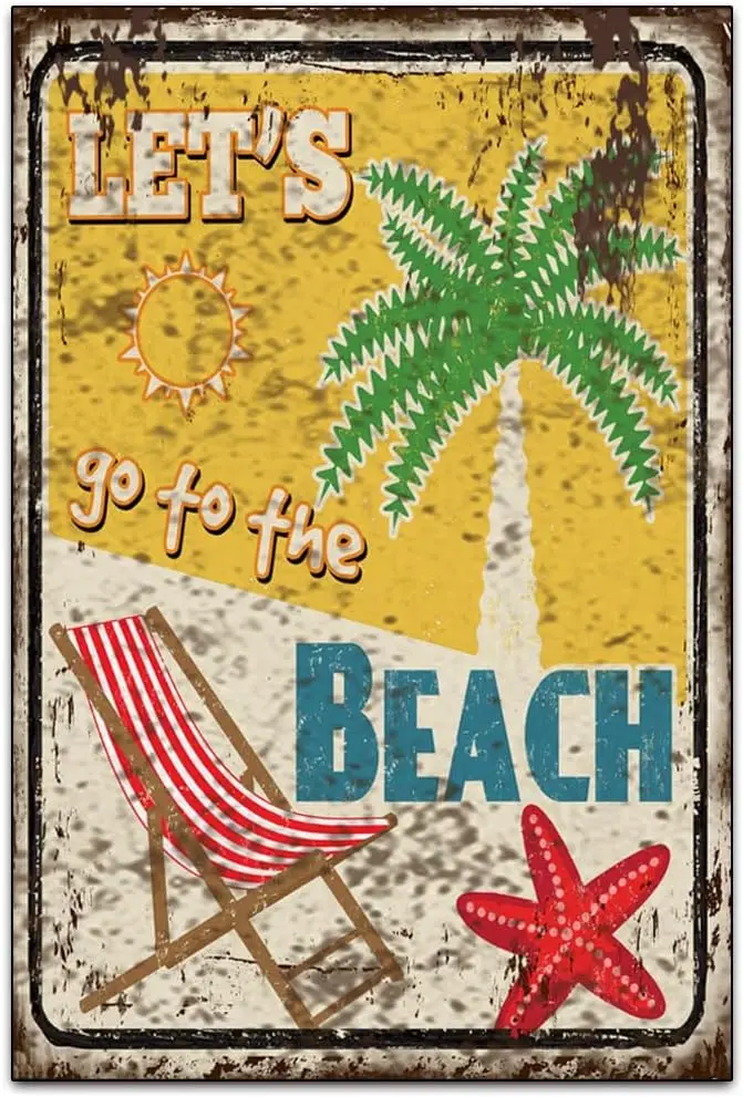 Let;s Go To The Beach - Funny Retro Classic Art Wall Decoration - Coffee Bar Tin ​Metal Signs Artwork - Original Vintage Design