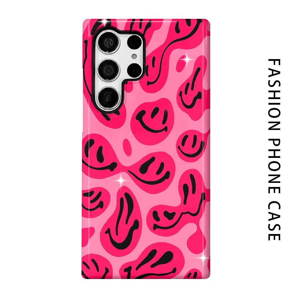 Melty Smiley Phone Case for For Samsung Galaxy S26 S25 S24 S23 S20 FE A56 A36 Ultra Glossy HD Hard Cover Film Shell