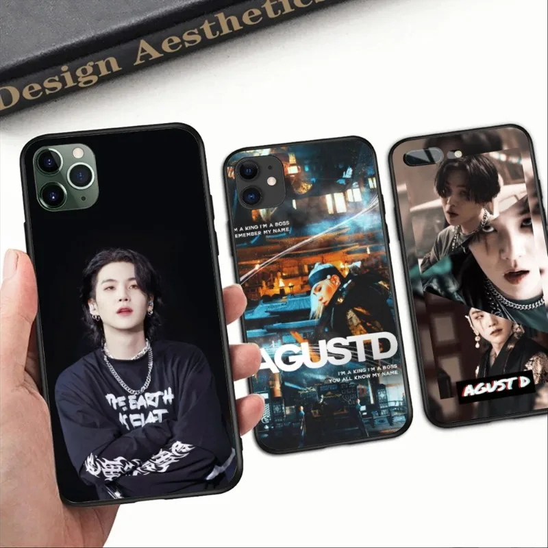 Agust D Tour Suga Rapper Phone Case for iPhone 14 13 12 11 XS X 8 7 6 Plus Mini Pro Max SE 2022 Black Soft Phone Cover