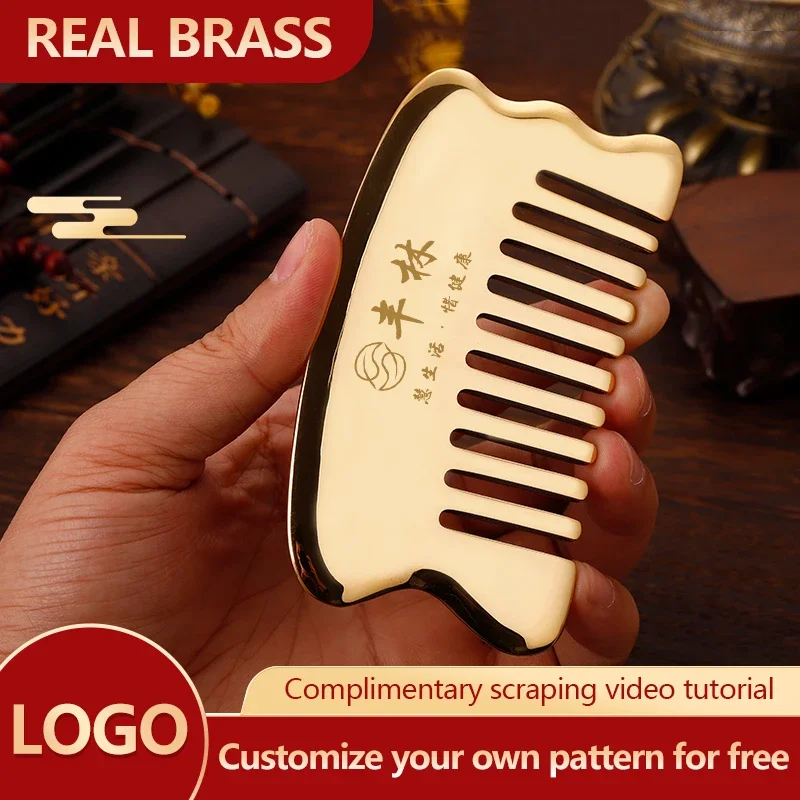 

Copper guasha plate pure brass household scalp universal massage comb Mammary Scraping comb body massage tool