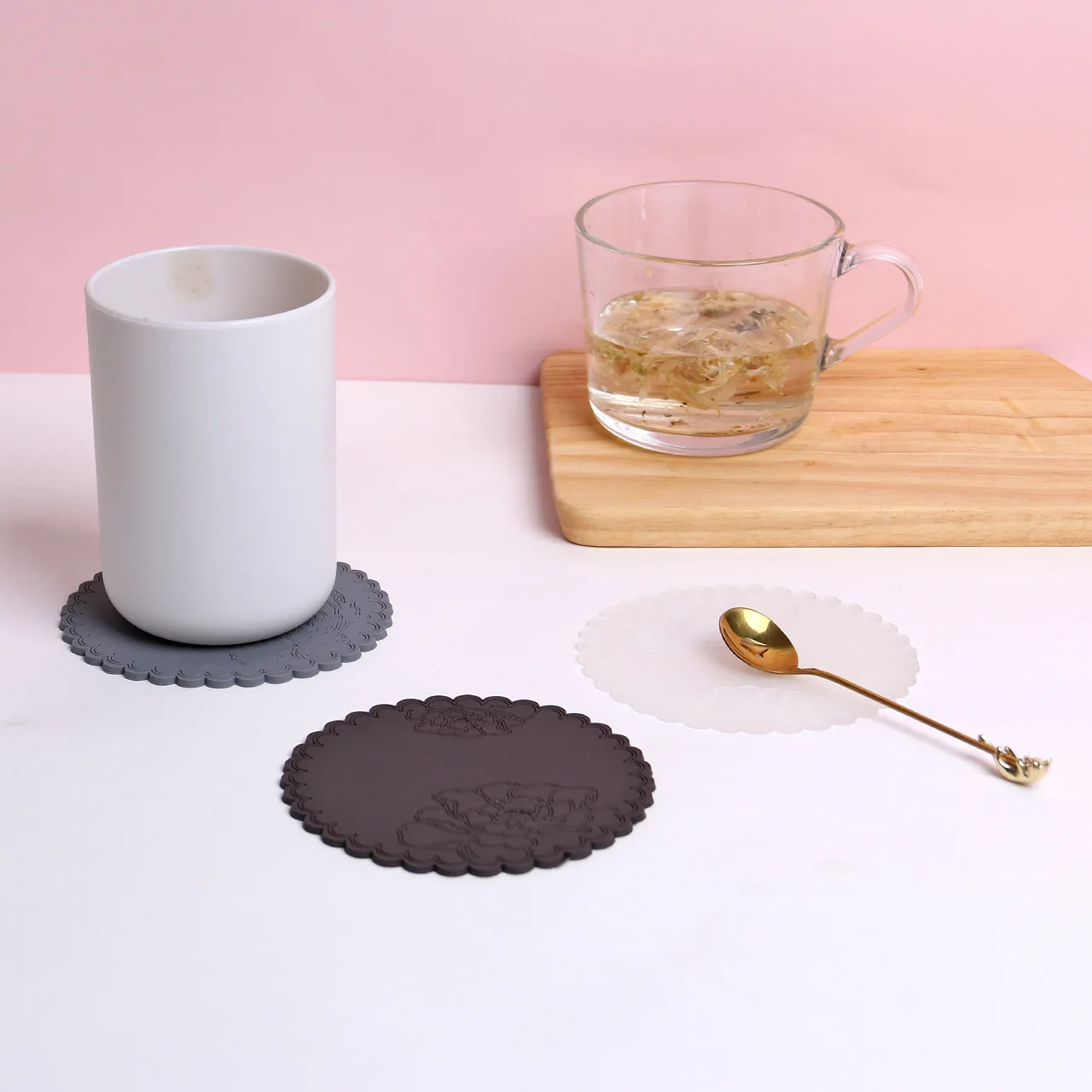 

Heat insulation pad creative simple round soft rubber coaster rose ded non-slip heat
