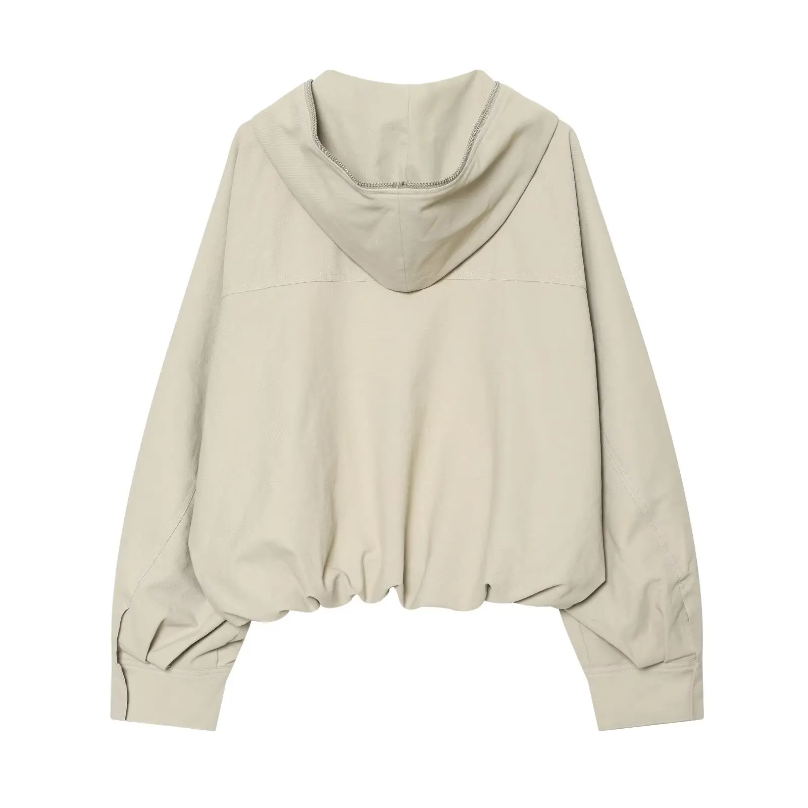 BSAY Neue minimalistische beige Kapuzenjacke für Damen, lockere, kurz geschnittene Oberbekleidung mit durchgehendem Reißverschluss, langärmliger Windbreaker im lässigen Workwear-Stil – Detail 3
