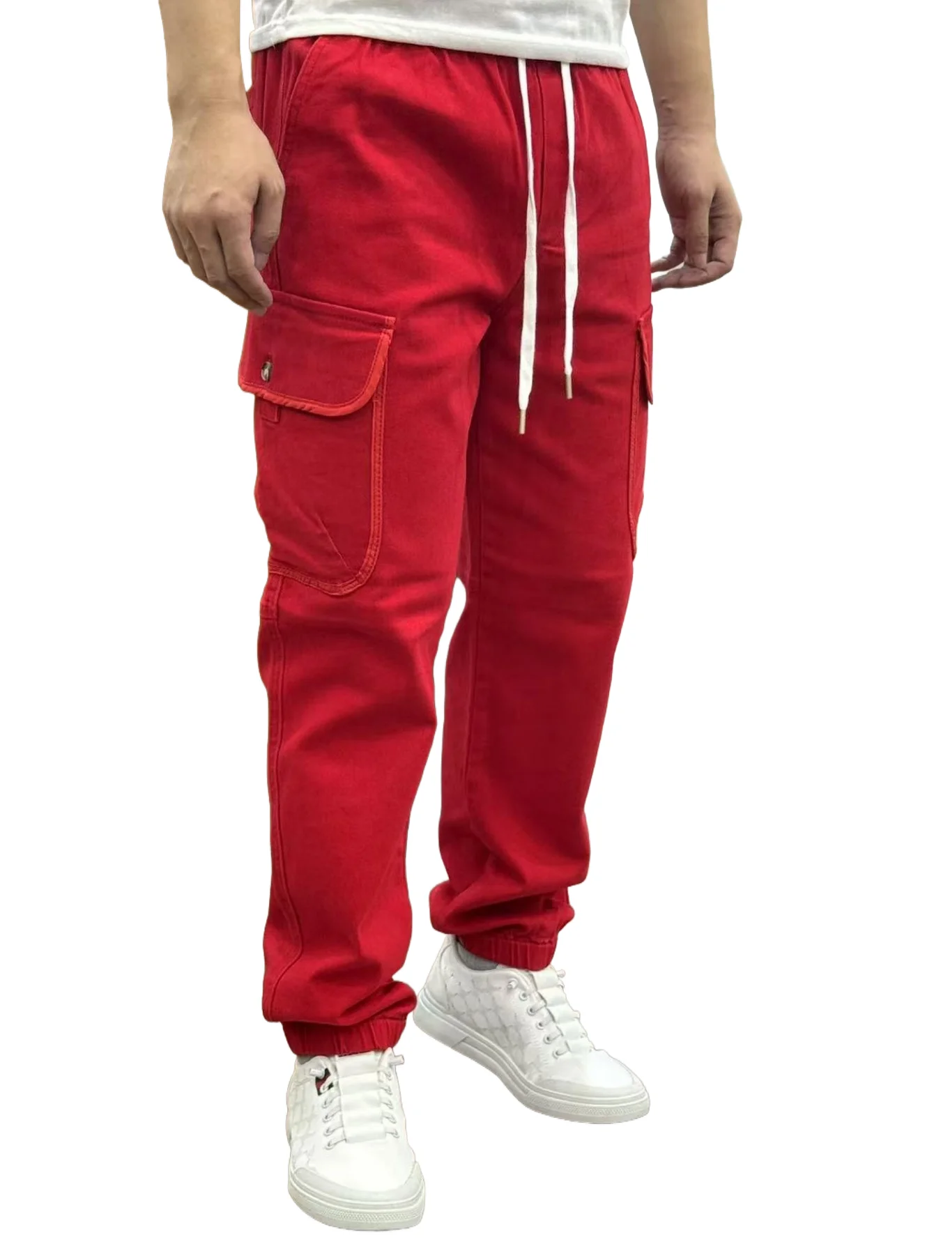 

Мужские брюки KING JEANS с эластичным поясом и шнурком для выступающих ног, дизайн с несколькими карманами в стиле хип-хоп, мотоциклетный стиль