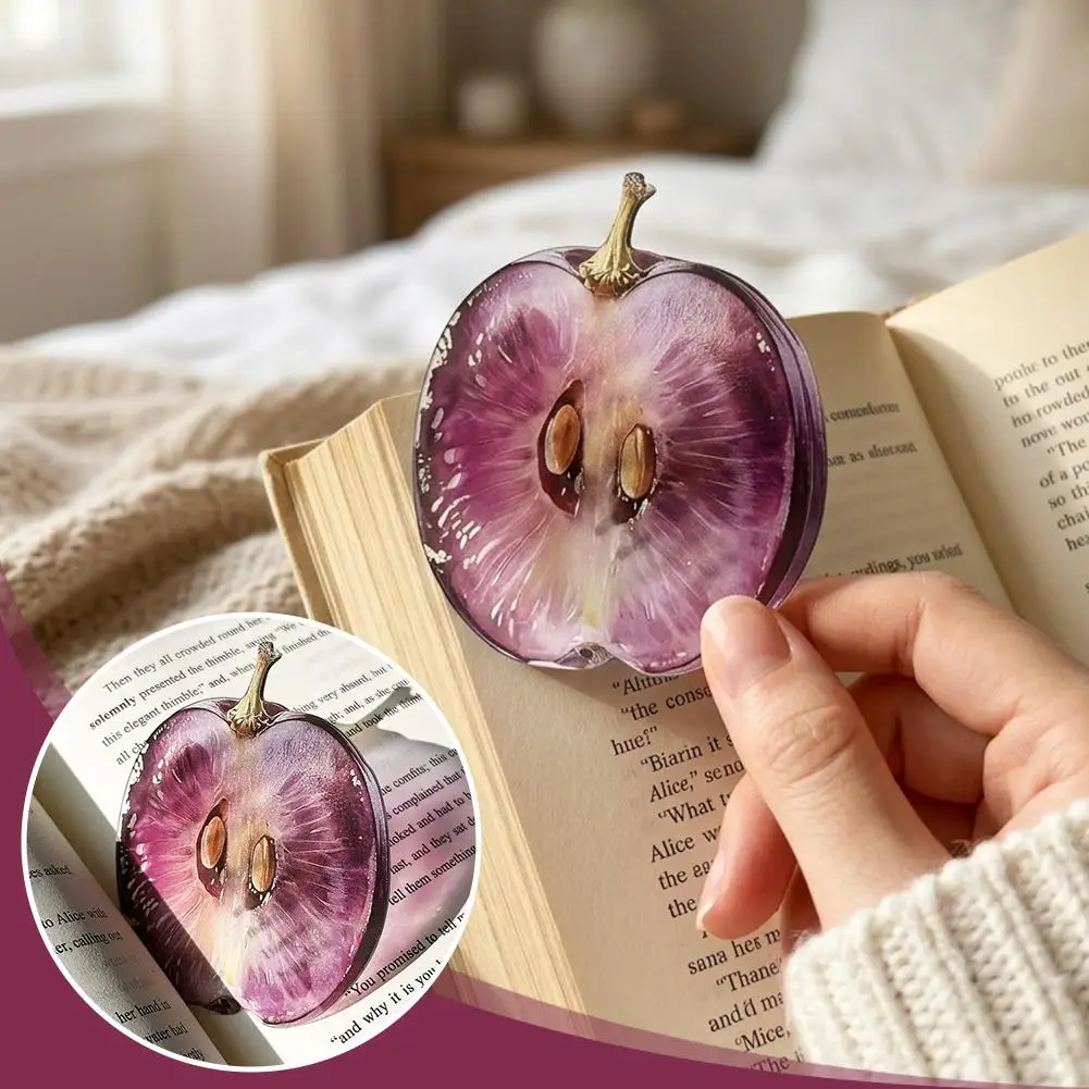 Cute Acrylic Fruit Slice Bookmarks,Grape Tomato Apple Acrylic Bookmark – Transparent Cute Reading Marker for Students,Keepsake