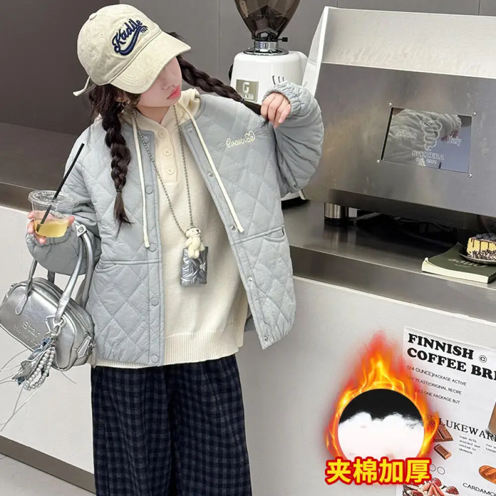 

Kawaii Girl Keep Warm Round Neck Cotton-Padded Jacket Coat Student Autumn Winter Cartoon Casual Thicken Tops Children's Clothing