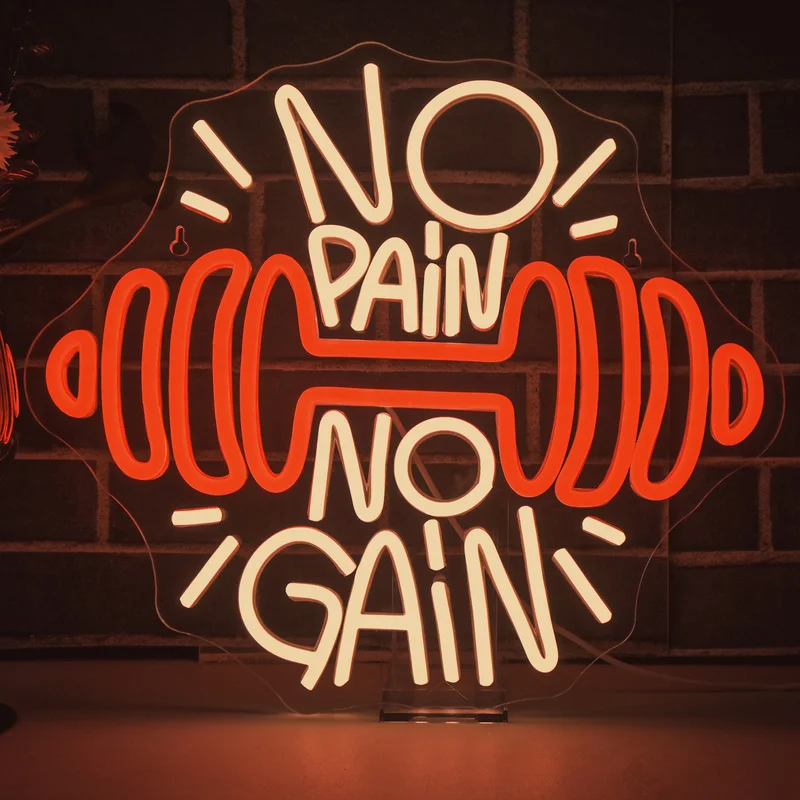 

No Pain No Gain Неоновые вывески Гантели для спортзала Настенный декор Красная штанга для бизнеса Фитнес-клуб Знак Декор для фитнеса и студии