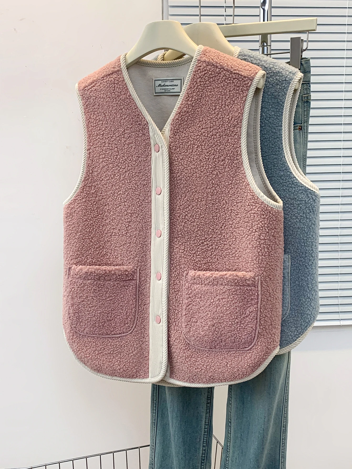 

Color Blo Oversize Women's Vest Korean Sle Casual Loose Fit Svel Decoration Cardigan V-Ne Thiened Winter Vest