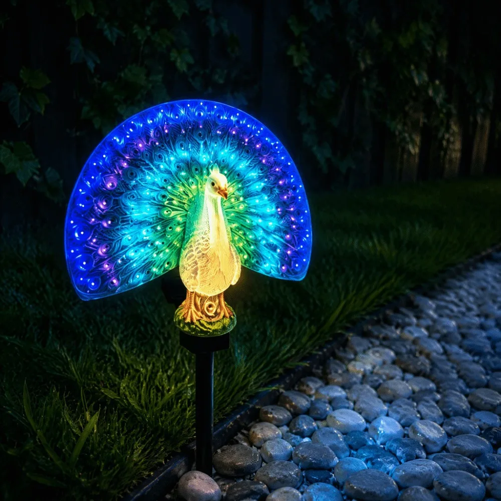 7 Color Changing Solar Peacock Light Colorful Changing LED Figurine LED Landscape Light Waterproof Decorative Stake
