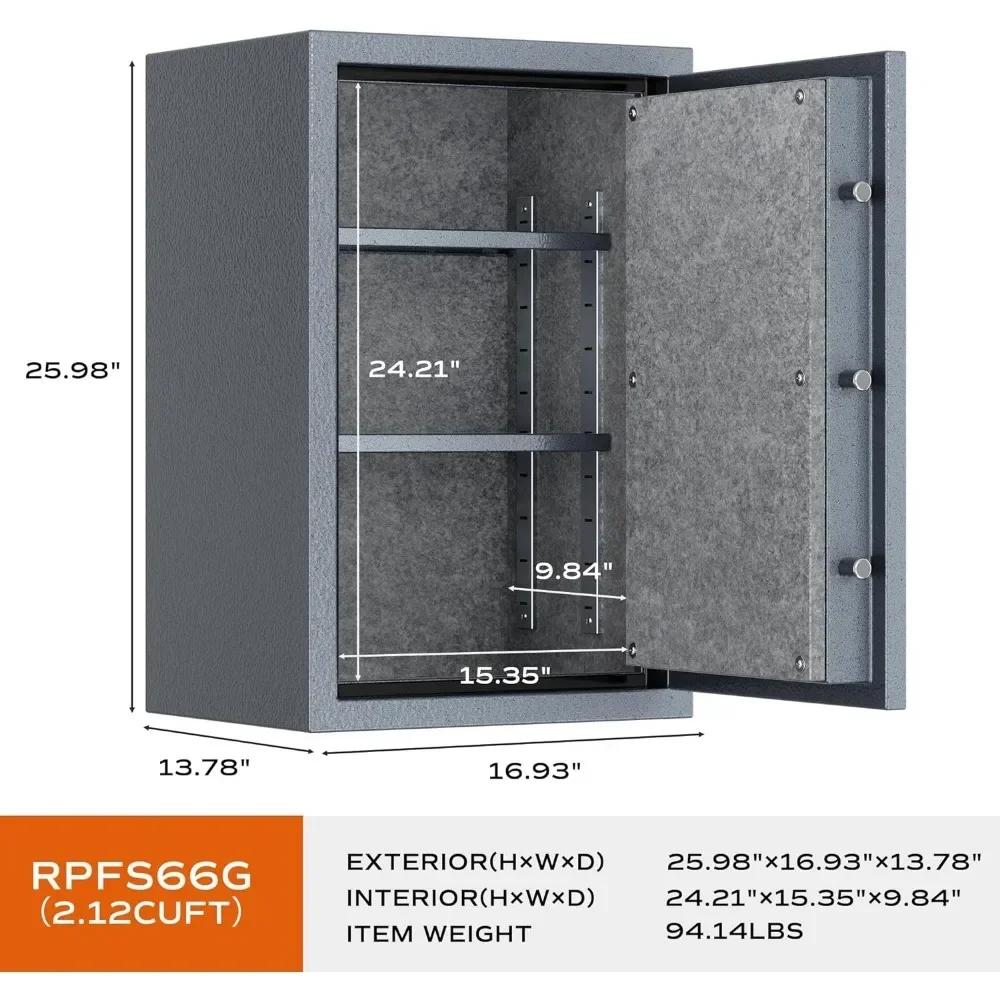 Caja de Seguridad Biométrica de lujo, caja fuerte impermeable a prueba de fuego con pantalla táctil, estante extraíble y mango de seguridad de 3 radios, huella Digital