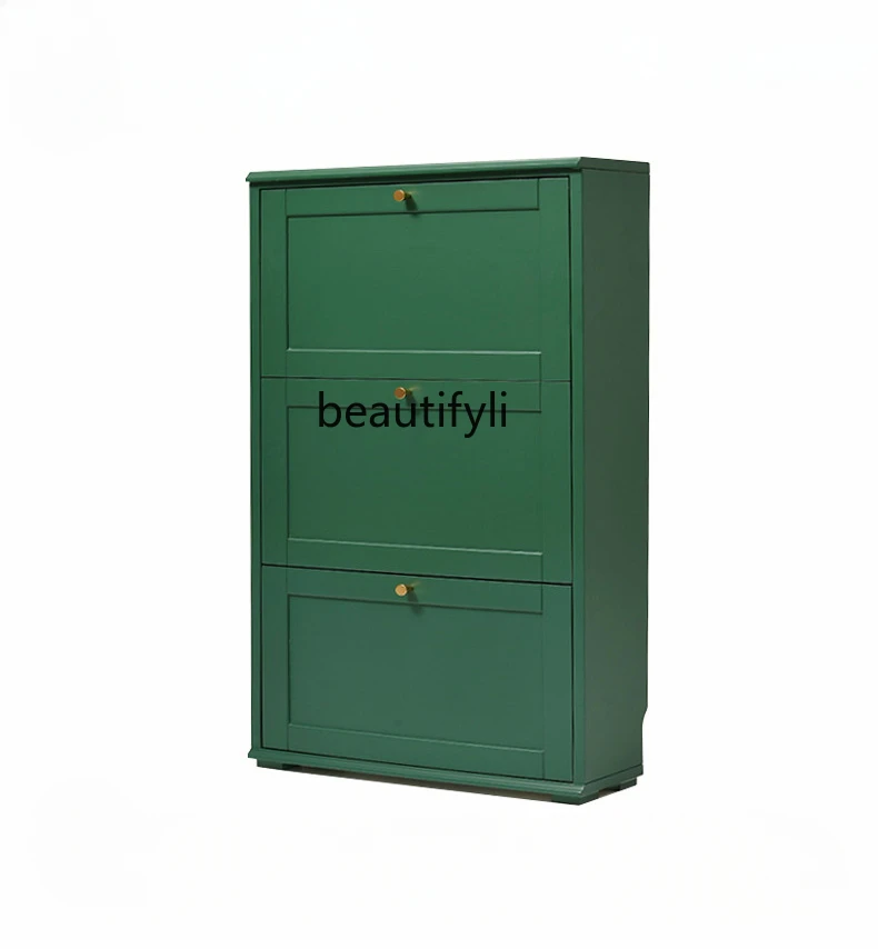 

New Shoe Cabinet Entry Door Ultra-Thin Doorway Extremely Narrow Tilting Solid Wood Storage Cabinet Hallway Cabinet furniture