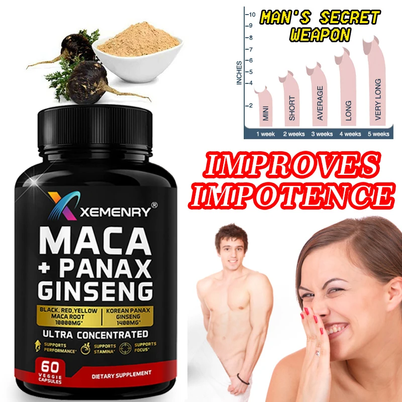 

Maca Extract Capsules for Men Muscle Immunity Vitality Health, Endurance, Focus Performance Supplement for Adults