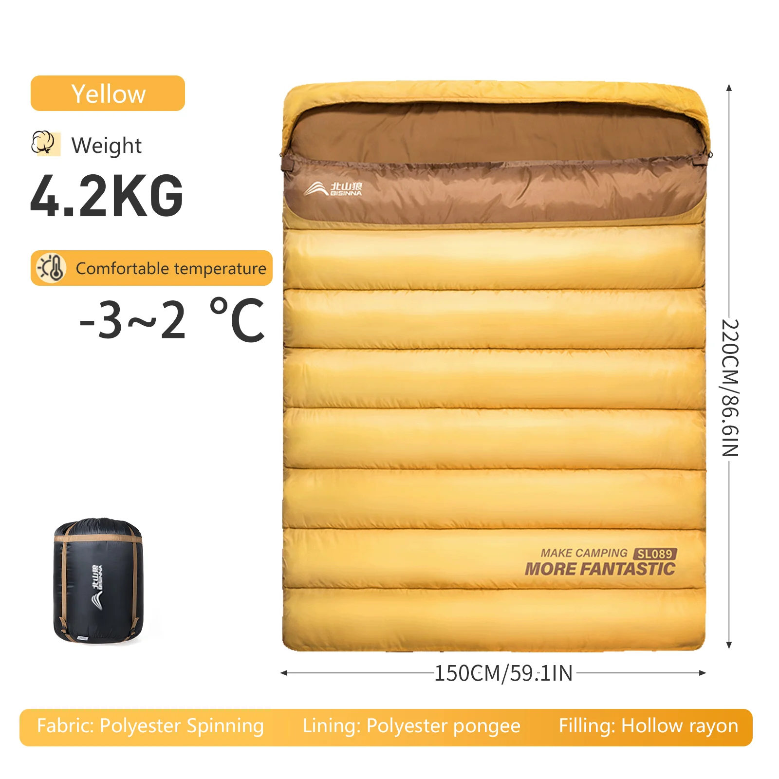 BSWOLF 2-Personen-Camping-Schlafsack für vier Jahreszeiten, tragbarer Winterschlafsack für Outdoor-Camp-Reisen, Wandern 3