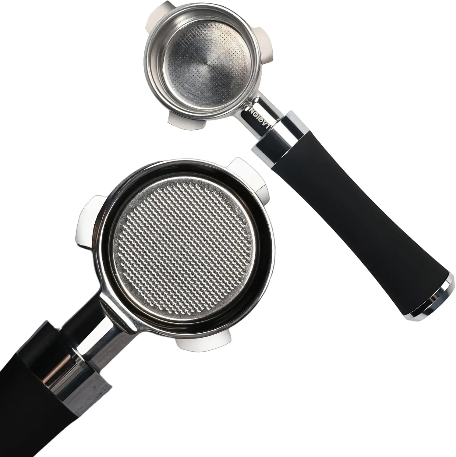 

54mm Bottomless Portafilter, Stainless Steel with Black Silicone Handle, Compatible with Breville