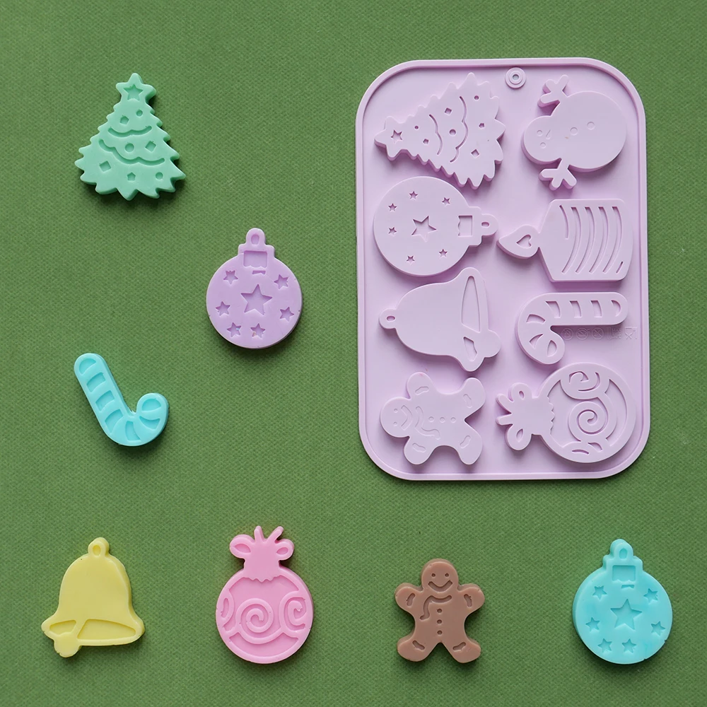 1 Stück Weihnachtsschokoladenform, 8-Loch verschiedene Formen, 3D-Silikon-Bonbonform, verwendet für Gummibärchen, Kekse