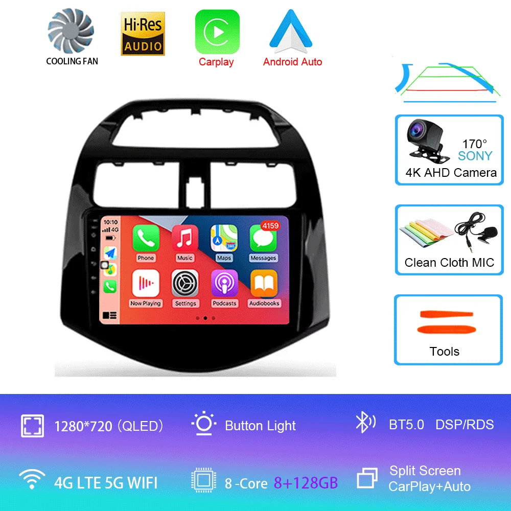 Android 16 autoradio Carplay Auto multimediaspeler voor Chevrolet Spark Beat Matiz Creative 2009 - 2016 E53 X5 M5 2din stereo