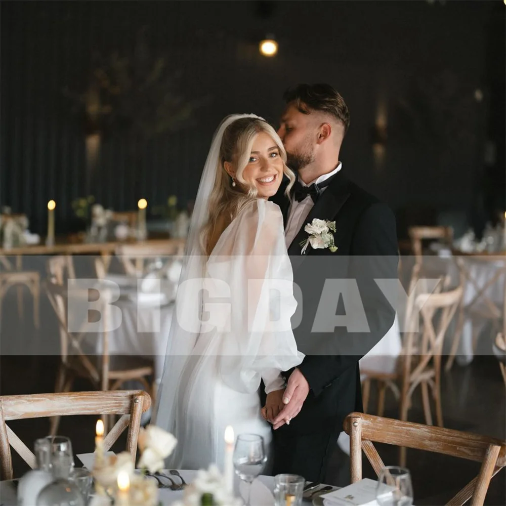 Vestido De novia clásico De sirena con cuello cuadrado, manga larga acampanada, sin espalda, cola De barrido, Vestidos De novia personalizados